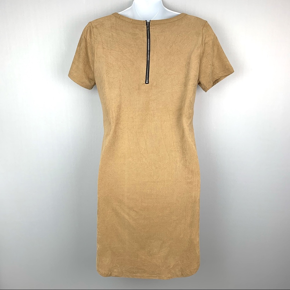 Heart Hips Tan SOFT Short Sleeve Suede-Like Dress - Picture 5 of 8